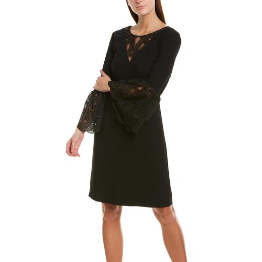 Trina Turk Luciana Silk-Trim Shift Flutter Bell Sleeve Dress Women's Size 6